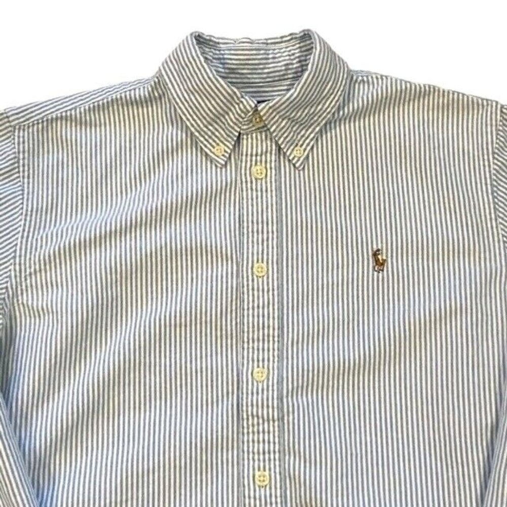 Ralph Lauren Shirt Womens Med Blue Striped Oxford Button Up Long Sleeve Preppy